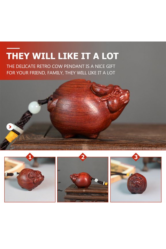 Hanging Decoration Wooden Craft Cow Pendant Chocolate 1Set Keychain Decor for Family