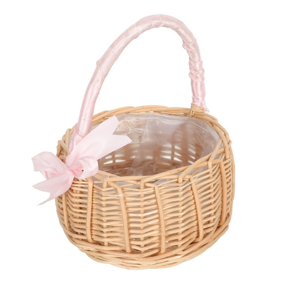 Toyvian Miniature Flower Baskets Pink Elegant Decor Hand Woven Display Flowers 1Set