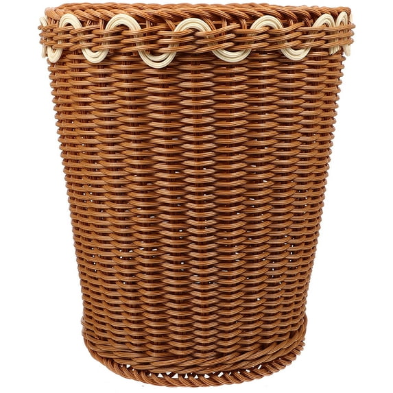 Toyvian Brown Woven Trash Can with Rustic Handmade Rattan Design, Living Room Storage Basket Organizer