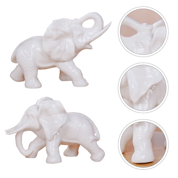 Toyvian White Ceramic Couple Elephant Figurines Elegant Home Decor 1Pair