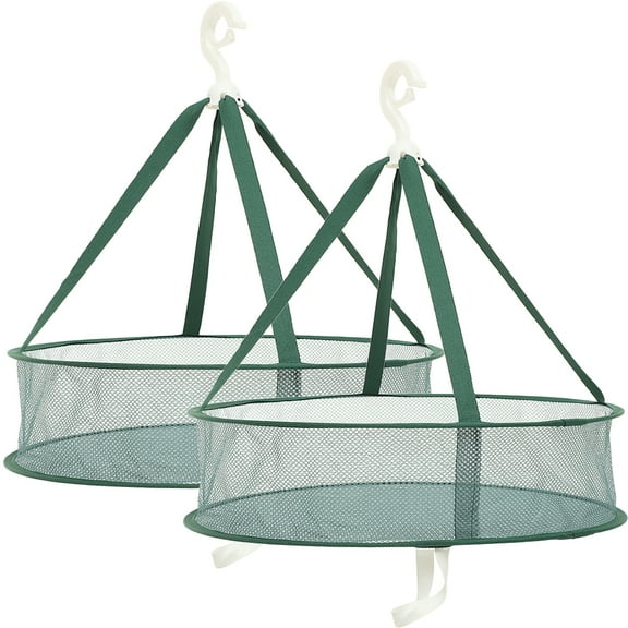 Toyvian 2Pcs Foldable Hanging Mesh Drying Net Green Single Layer Clothes Storage Rack