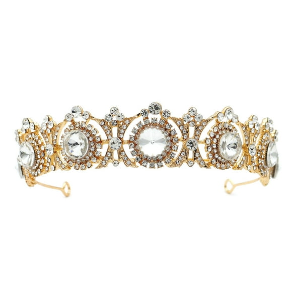 Toyvian Forehead Headpiece for Women Bridal Tiara Crystal Alloy Golden 1Pcs