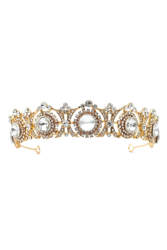 Lightweight Golden Wedding Crown with Crystal Hollow-Out Design Durable Bridal Hair Accessory