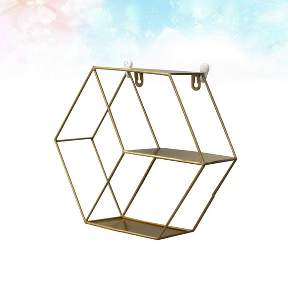Toyvian Golden Hexagon Storage Rack Wall Decor for Storing Decorations in Bedroom and Hallway