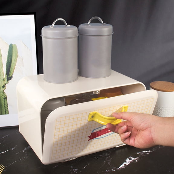 Toyvian Beige Galvanized Iron Bread Storage Box with Airtight Seal for Home Use, Large Capacity