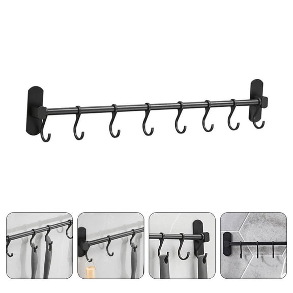 Toyvian Black Aluminum Wall-Mounted Storage Hook for Kitchen, Punch-Free Installation, Movable, 1 Piece, Home Organization Solution