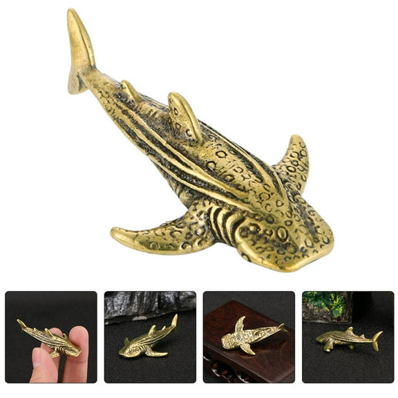 Toyvian Brass Shark Ornament Golden Desktop Decor Small Unique Shark Figurine with Smooth Surface and Flat Bottom