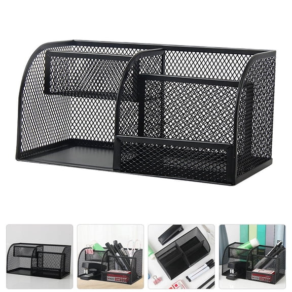 Toyvian Black Metal Desk Organizer with Multiple Compartments for Office Supplies and Home Storage, Desktop Organizer