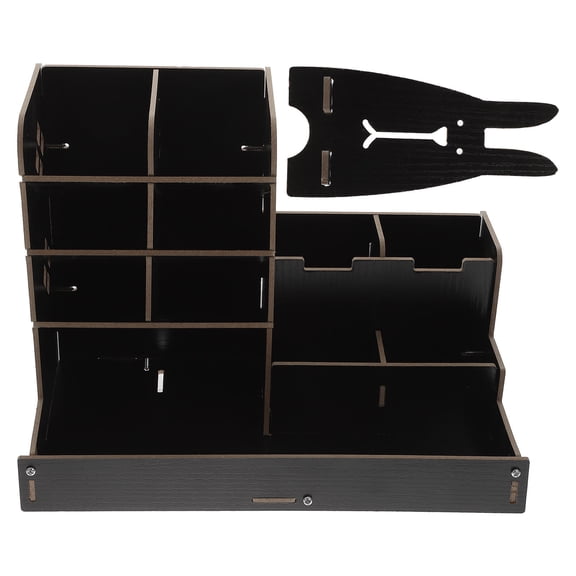 Toyvian Black Wooden Pen Holder for Desk - Stylish Office and Study Organizer, 1 Set Desktop Storage Solution