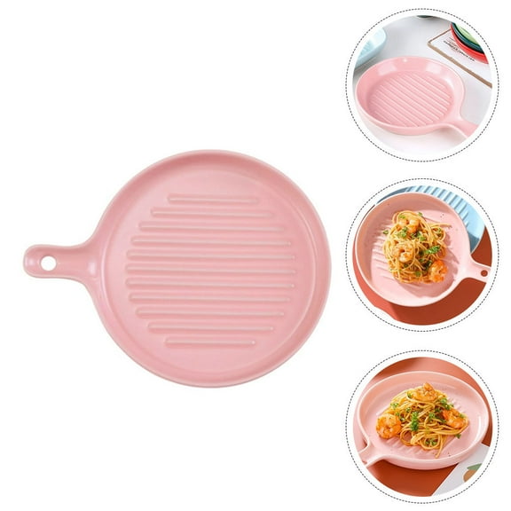 Toyvian Pink Ceramic Plates with Handles for Home Use Oven Safe Microwave Friendly Dinner Plates 8.5 inches