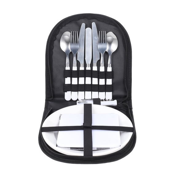 Toyvian 1Set Black Outdoor Camping Cutlery Set Portable Tableware for Picnics and Travel