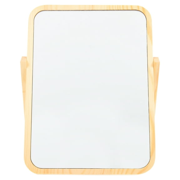 Toyvian Table Top Mirror With Stand Makeup Mirror Khaki Wood 1Pcs 9.8x7.3in