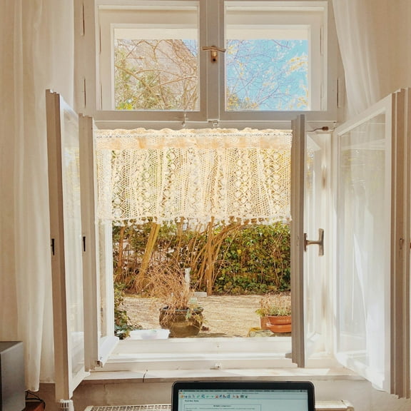 Toyvian Kitchen Window Crochet Curtain Khaki Short Curtain No Drilling Needed