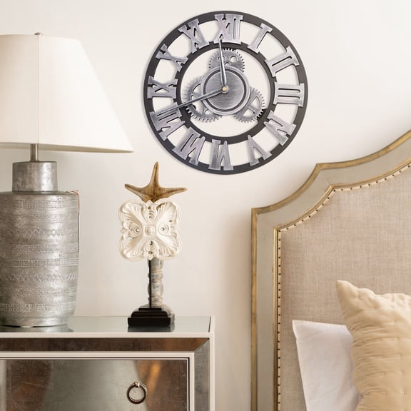 Toyvian Steampunk Wall Clock Large Silver Bamboo Timekeeping Bedroom 1Pack