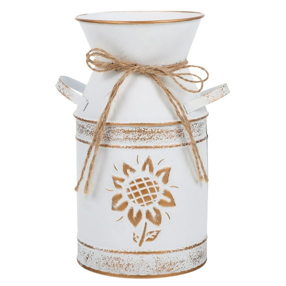 Toyvian Vintage White Metal Flower Bucket Vase - Stylish, Practical Plant Container for Home and Garden Decor