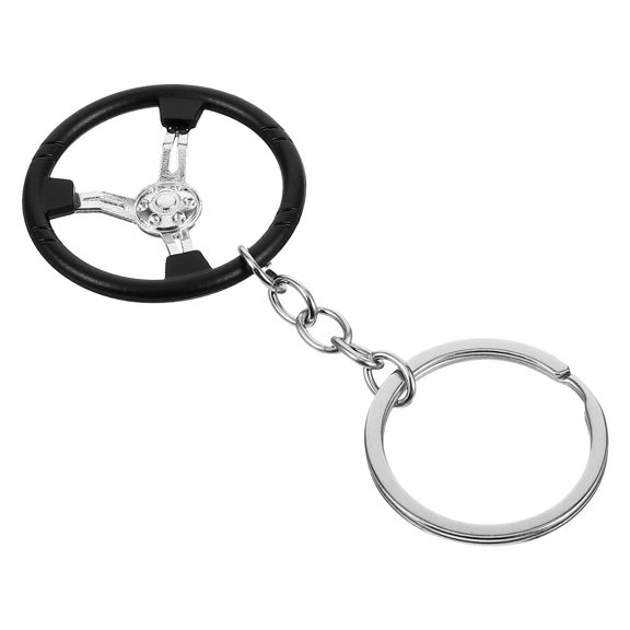 Toyvian Steering Wheel Keychain Decorative Item for Car Enthusiasts White Zinc Alloy 1 Pcs