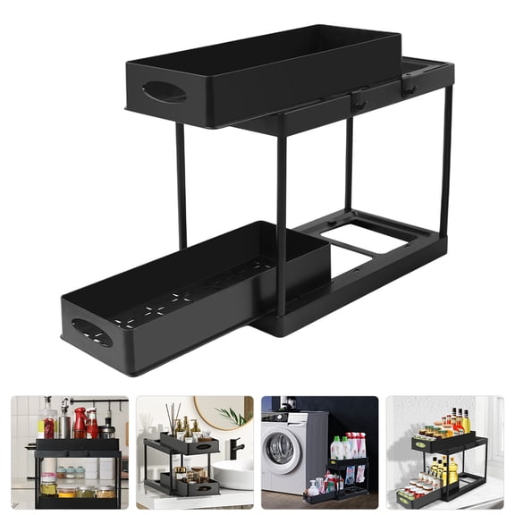 Toyvian Black ABS Under Sink Drawer Organizer with Hollow Design and Sliding Rack for Efficient Kitchen Storage Solution