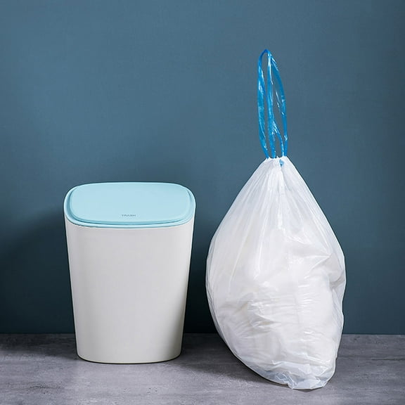 Toyvian Thickened Disposable Plastic Garbage Bags with Drawstring for Kitchen and Household Use White 30pcs