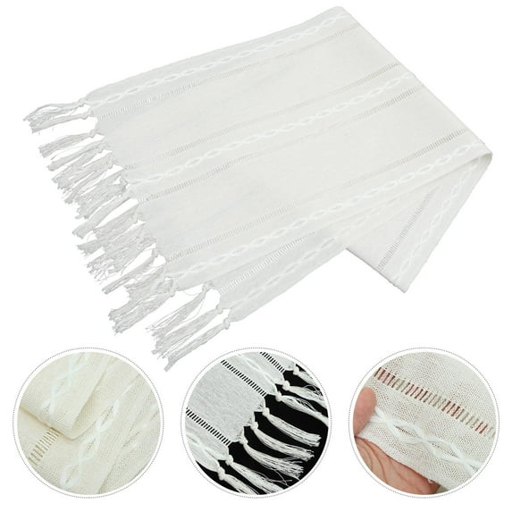 Toyvian White Farmhouse Table Runner Decorative Cover for Dining Room and Coffee Tables, Rustic Home Decor