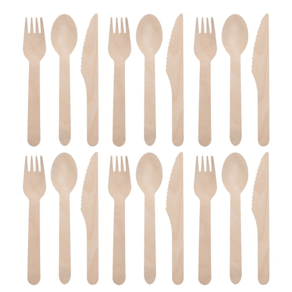Toyvian 100-Piece Disposable Wooden Cutlery Set in Khaki, Tableware for Home, Parties, Easy Storage and Use