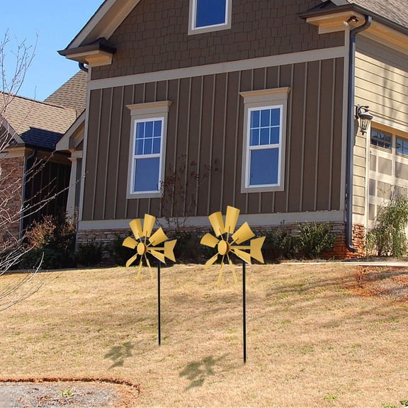 Toyvian Yellow Iron Windmill Yard Winnower Decorative Pinwheel for Outdoor Garden and Patio Decoration