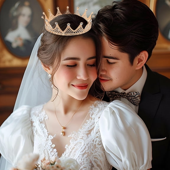 Toyvian Rhinestone Wedding Crowns Golden Round 1Pcs Headwear Tiara Wedding