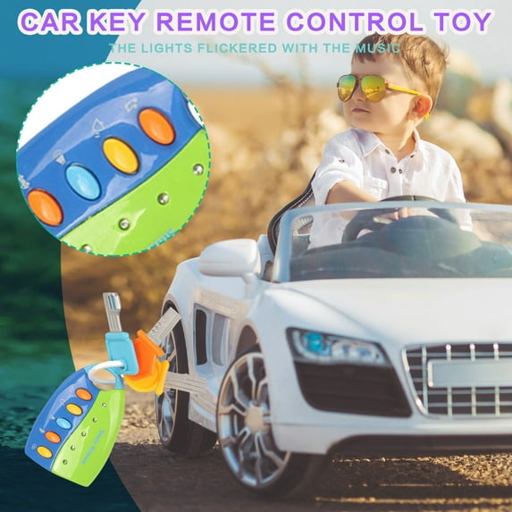 Toywjx Educational Toys Musical Smart Remote Car Key Toy with Sound and Light 3 Keys & 1 Remote with 12 Musical Mini Flashlight with Fob Pretend Play Toys Birthday Gift Christmas Gifts(Blue)