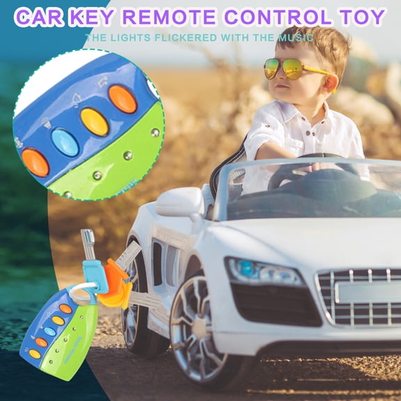 Toywjx Educational Toys Musical Smart Remote Car Key Toy with Sound and Light 3 Keys & 1 Remote with 12 Musical Mini Flashlight with Fob Pretend Play Toys Birthday Gift Christmas Gifts(Blue)