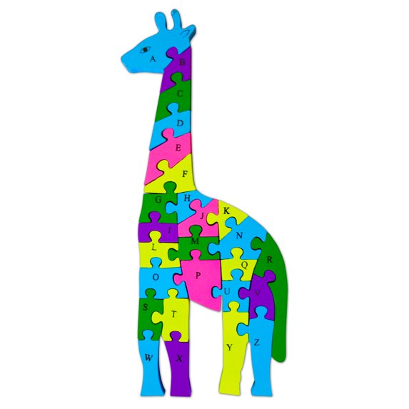 Toyzico Wooden Alphabet Puzzle - 26 Pcs Building Blocks Jigsaw, Double-Sided Toy for Toddlers 3 Year Old and Up, Perfect for Children Learning ABC and Numbers - Giraffe