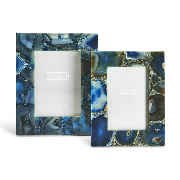 TOZAI Genuine BlueAgate Set of 2 Photo Frames in Gift Box Includes 2 Sizes 4" x6 and 5"x7"