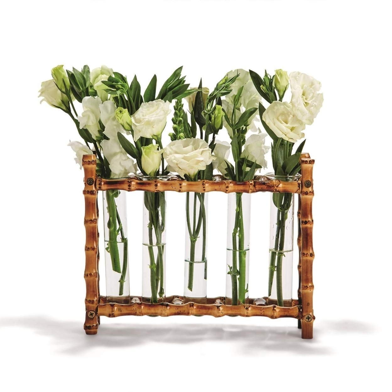 Natural Bamboo and Glass Table Vase with Bouquet Display