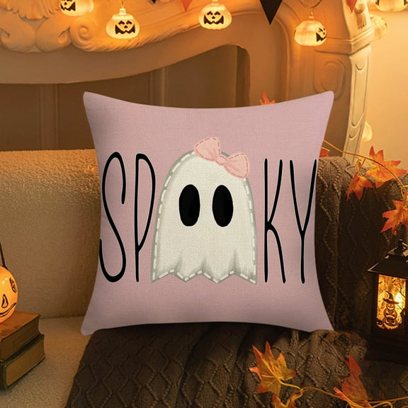 Tozuoyouz 1 Pcs Halloween Pillow Covers Halloween Decorations 17.71 X 17.71 Inch Ghost Throw Pillow Covers Decorative Pillowcase Holiday Cushion Cover Pink C