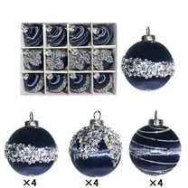 Tozuoyouz 12-Pack Velvet Christmas Ball Ornaments - 2.36 In Flocked Dark Blue Glitter Christmas Ornaments Hanging Shatterproof Plastic Ball Decorations For Xmas Tree, Holiday, Wedding, Party