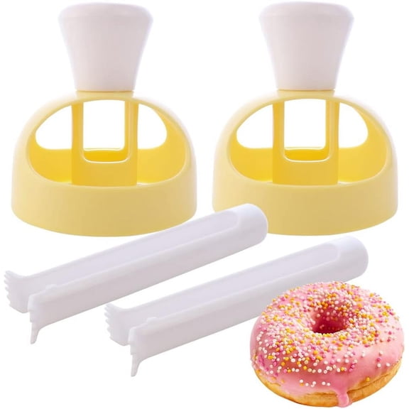 Tozuoyouz 2 Pack Plastic Donut Cutters With Dipping Pliers Cutters Mold Maker Diy Baking Tool Non-Stick Donut Mould Cake Mould Pastry Tools Biscuits Hole Cutters Yellow