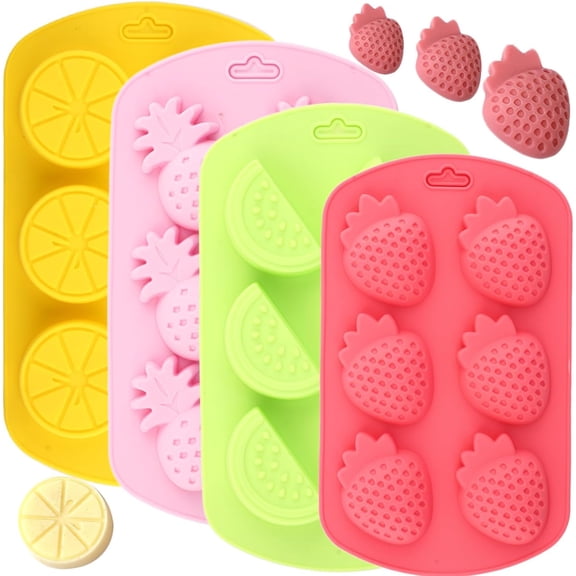 Tozuoyouz 4 Pack Fruit Silicone Molds Set - Watermelon/Strawberry/Lemon/Pineapple Shapes For Gummy, Chocolate, Ice Cubes - Reusable Candy & Cake Decor Baking Tools Watermelon