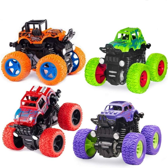 Tozuoyouz 4-Pack Truck Toys For Toddlers, Friction Powered Trucks For Boys, Push And Go Vehicles Toy For Kids, Inertia Vehicle, Stunt On-Road Vehicle, Great For Birthday Party Gift For Boys Girls