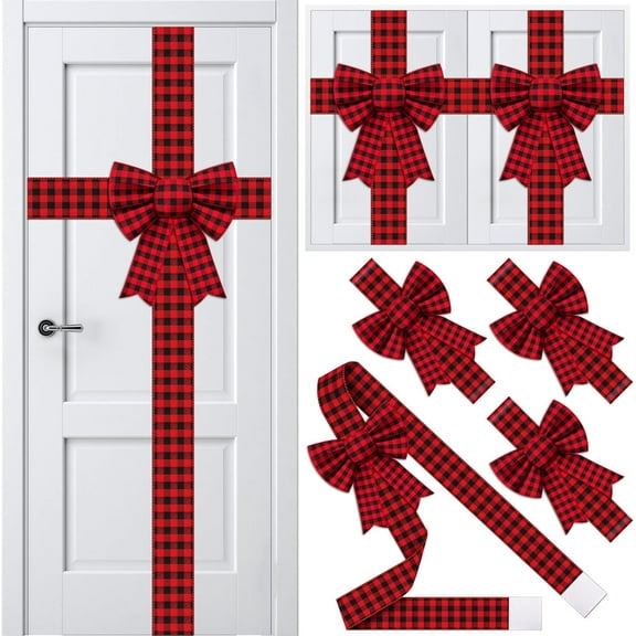 Tozuoyouz 6 Pcs Christmas Cabinet Ribbons Bows Decorations Red Large Knob Covers Easy To Install Kitchen Door Ribbon And Bows For Fireplace Festive Decor Xmas Tree Wreath Party Supplies Red