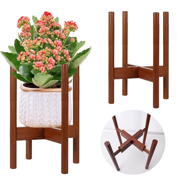 Tozuoyouz Adjustable Wooden Plant Stand , Fits 9-13 Inch Heavy Duty Flower Pots Holder Corner Plants Flower Holders - Floor Single Plant Stands Indoor Outdoor For Corner Planter Outside Potted Plants