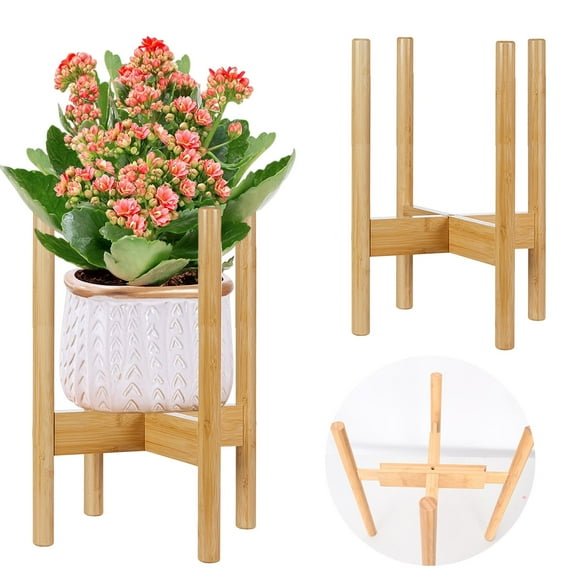Tozuoyouz Adjustable Wooden Plant Stand , Fits 9-13 Inch Heavy Duty Flower Pots Holder Corner Plants Flower Holders - Floor Single Plant Stands Indoor Outdoor For Corner Planter Outside Potted Plants