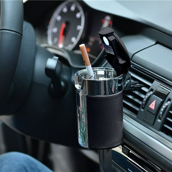 Tozuoyouz Car Ashtray Carbon Fiber Car Ashtray With Led Portable And Practical Easy To Install Car Ashtray Black Black One Size
