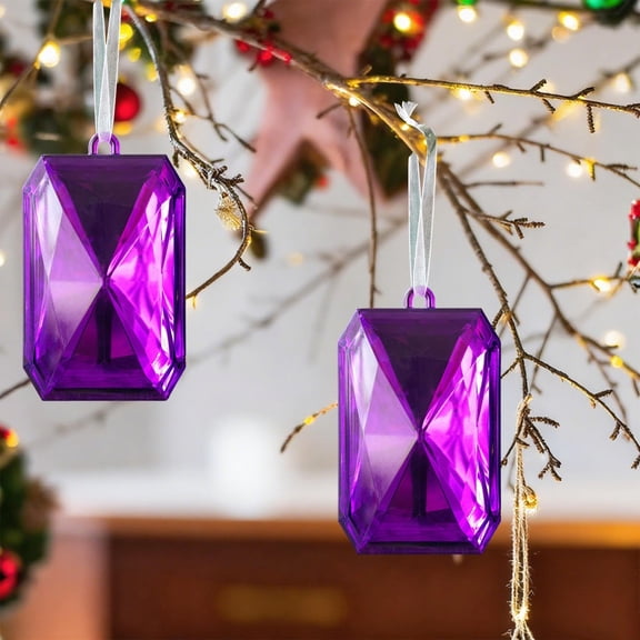 Tozuoyouz Christmas Crystal Jewel Ornaments - Acrylic Rectangle Jewel Hanging Decorations For Christmas Tree - Glitter Ornaments For Xmas, Wedding & Holiday Party Decor Purple Square