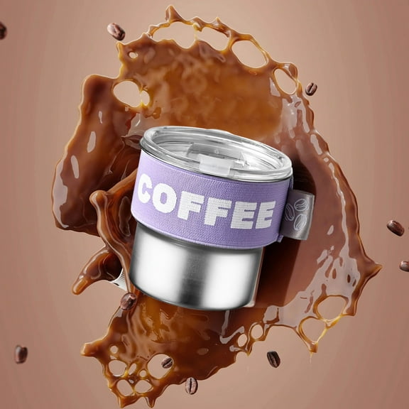Tozuoyouz Coffee Cup With Lid 400Ml Stainless Steel Insulated Cup Portable Leak Proof Insulated Cup With Elastic Sleeve Household Office Car Spill Proof Coffee Cup Purple Free Size