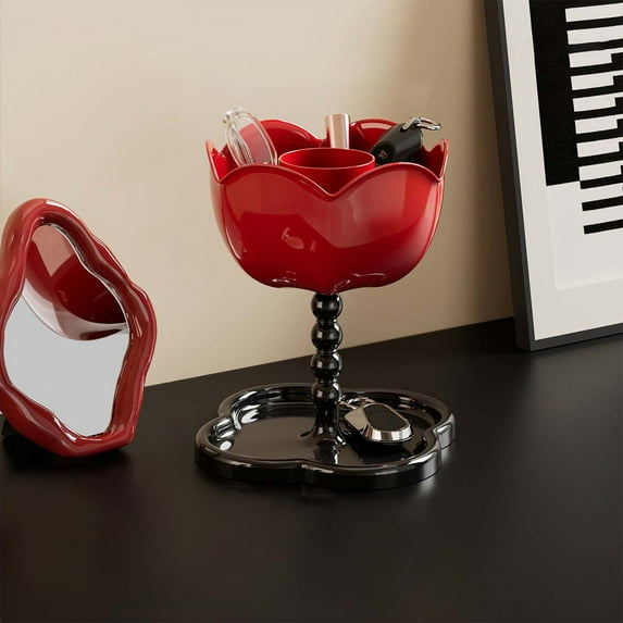 Tozuoyouz Cute Jewelry Dish Tray, Plastic Flower Shaped Candy Dish, Decorative Bowl, Trinket Box, Key Holder, Desk & Bathroom Organizer For Women Red