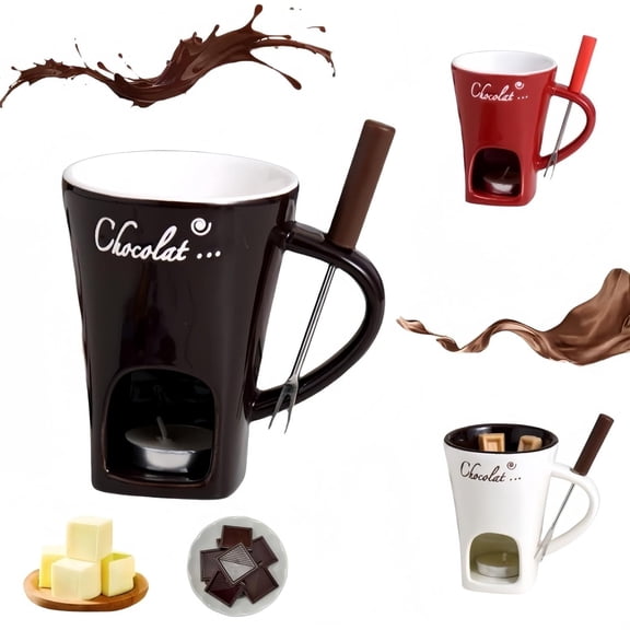 Tozuoyouz Sweet Chocolate Fondue Mugs Contain Fondue Cup & Forks, Chocolate Melting Cup, Mini Chocolate Fondue Set Without Tealights, Fondue Cups With Forks For Date Night Birthday Wedding Gifts