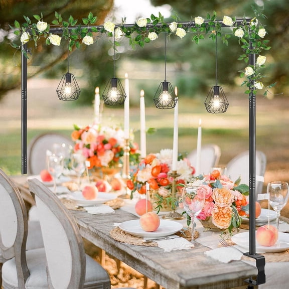 Tozuoyouz Over The Table Rod Stand With Clamps, Black Metal Arch Stand Decorating Rod , 47In Height, 47-100In Adjustable Table Top Arch- Banner Holder For Decorations, Parties & Holidays Black