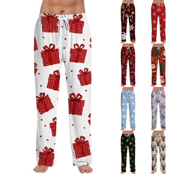 Tplvbz 2025 Men's Pajama Pants - Soft Knit Christmas Lounge Pants, Cozy Elastic Waist Sleepwear, Festive Holiday Pj Pants for Men, Relaxed Fit