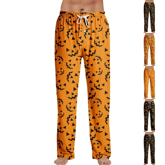 Tplvbz Men's Halloween Pjs Pants - Halloween Pajama Pants, Cute Wide Leg Pants for Men, Halloween Pajama Sets, Cozy Cotton Pants for Men, Relaxed Fit Pj Pants Orange XXL