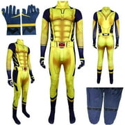 Tplvbz Superhero Halloween Wolverine Costume Clothes Child Fancy Dress Up Wolverine Costume Kids Boys Adults Juniors Cosplay Outfits, Deadpool and Wolverine Costume Set Yellow 110