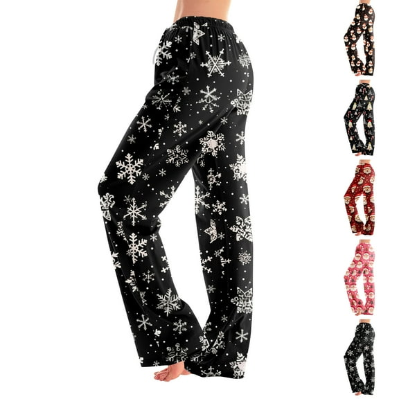 Tplvbz Women's Christmas Pajama Pants - Festive Holiday Sleepwear, Soft Milk Slik Sanding Lounge Pants with Elastic Waist, Relaxed Fit, Black, XXL