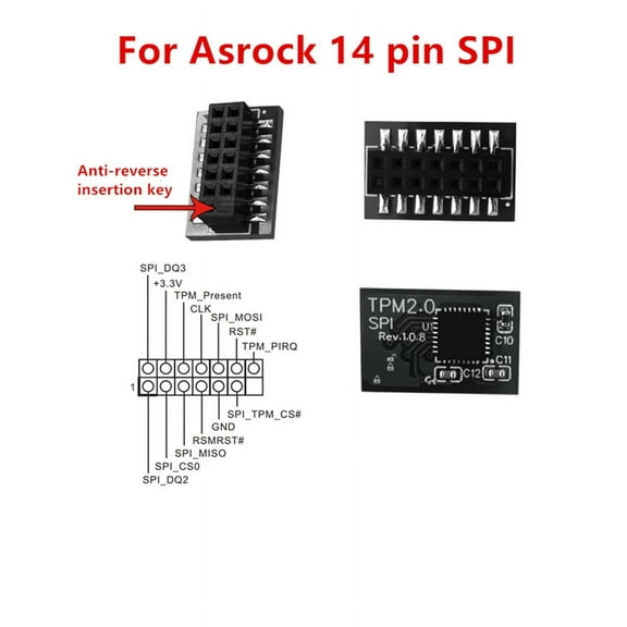 Tpm 2.0 Security Module Board For Asrock 14 Pin Spi Motherboard Windows 11